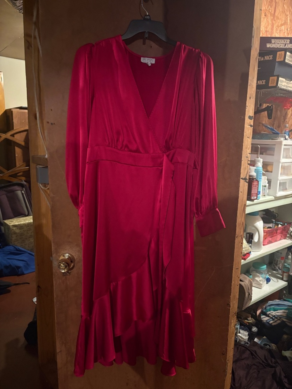 sofia by sofia vergara Red Satin Wrap Midi Dress
